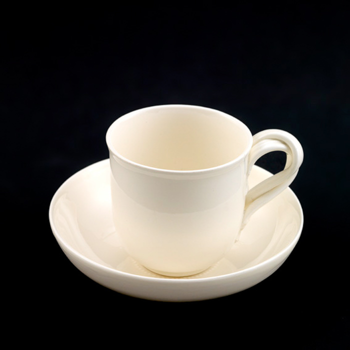 Leeds Creamware Tea Cup & Saucer Tall