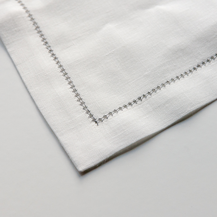 Volga Pointing White Napkin with Grey Hemstitched