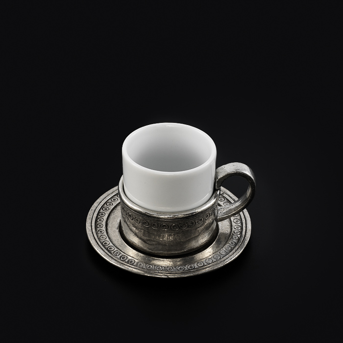 Pewter Coffee Cup & Saucer