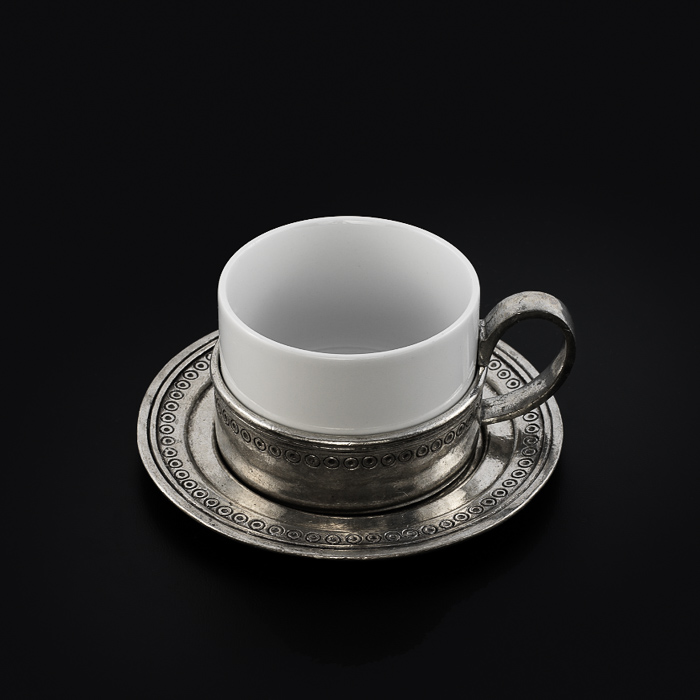 Pewter Tea Cup & Saucer