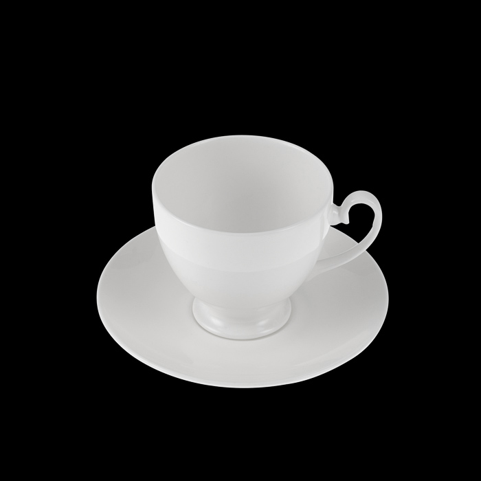 Plain white tea cup and saucer