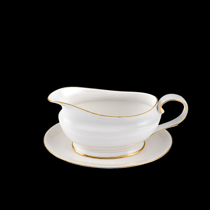 White & Gold Sauce Boat & Liner